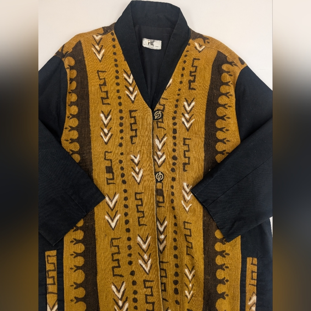 Vintage 80s Haute Couture Francis Ghana Mudcloth Duster Jacket Gye Nyame